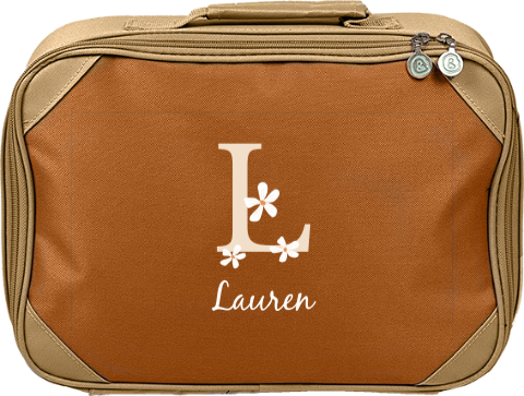 Koffer met naam, initiaal en bloemen