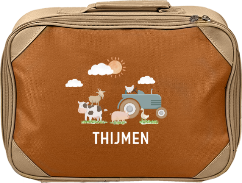 Stoer koffertje met naam en boerderijdieren