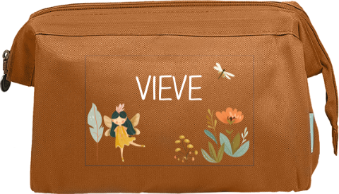 Dromerige toilettas met naam, elfje en bloemen