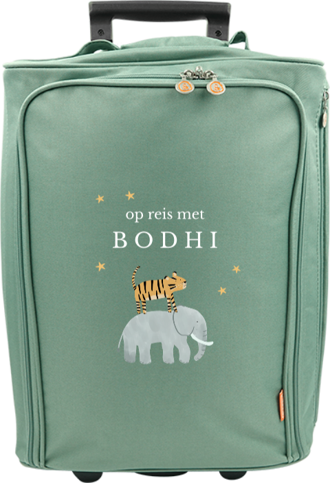 reistrolley met naam en vrolijke jungledieren