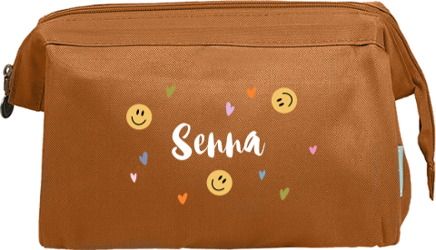 Toilettas met naam, smileys en hartjes