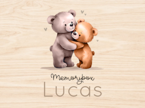 Schattige memorybox met knuffelde beertjes en naam
