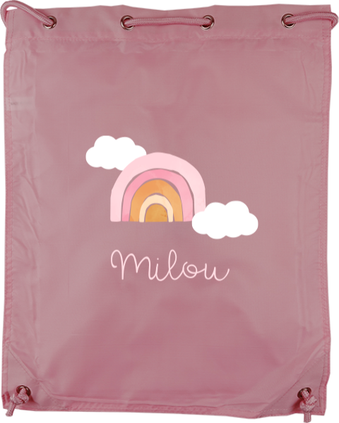 Gymtas met naam, regenboog en wolkjes