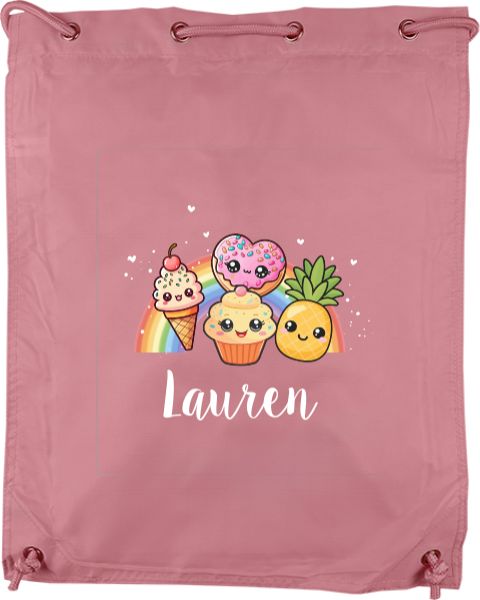 Gymtas met naam en kawaii illustraties