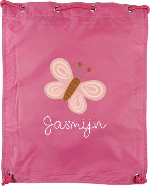 Gymtas roze met naam en vlinder
