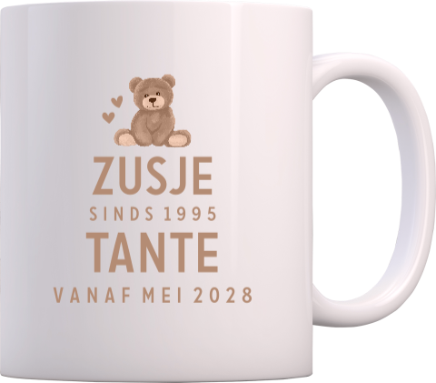 Schattige mok voor zwangerschapsaankondiging met beertje voor zus