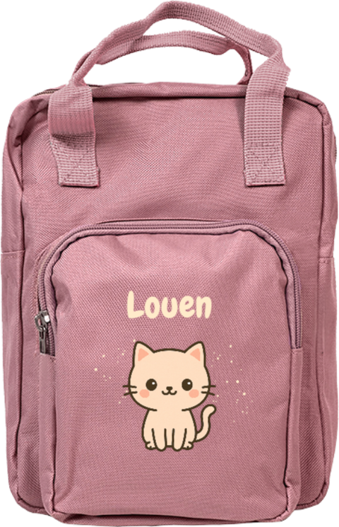 Rugtas Classic met kawaii poes en naam