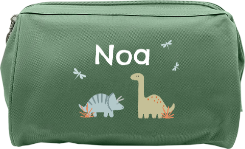 Toilettas met naam en dinosaurussen