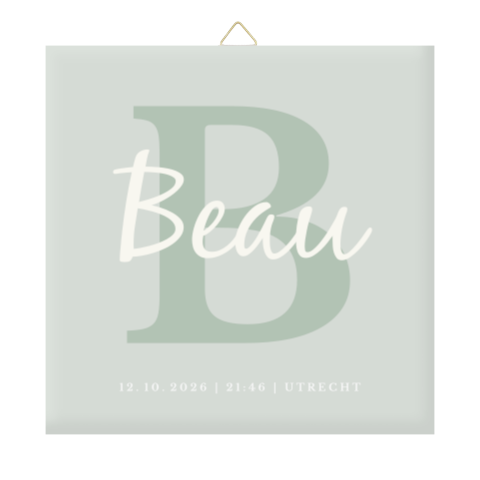 Geboortetegeltje groen met naam en initiaal