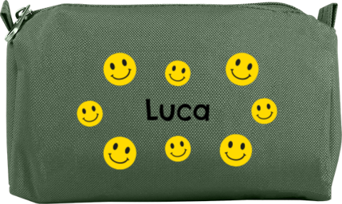 Vrolijke etui met gele smileys en naam