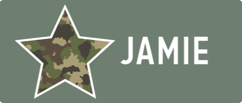 Naamsticker groot met camouflage ster en naam - 20 per vel
