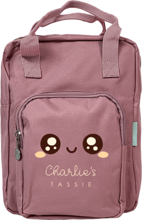 Rugtas Classic met naam en kawaii gezichtje