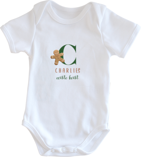 Romper Kerst met naam, initiaal en koekmannetje
