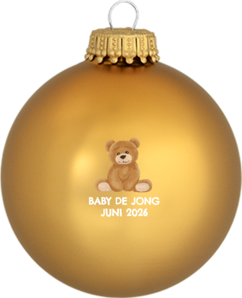 Glazen kerstbal met beertje en aankondiging zwangerschap