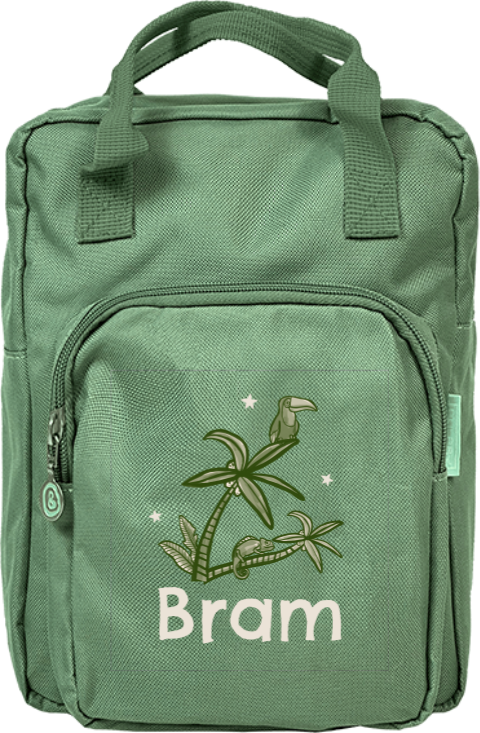 Rugzak Classic met naam en toekan op palmboom