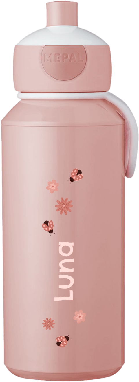 Mepal pop-up drinkfles campus met naam, lieveheersbeestje en bloemen