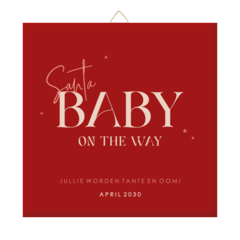 Tegeltje zwangerschapsaankondiging in kerstthema met rode achtergrond