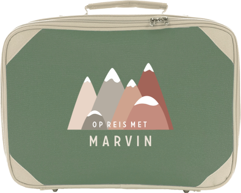 Koffertje met naam en berglandschap