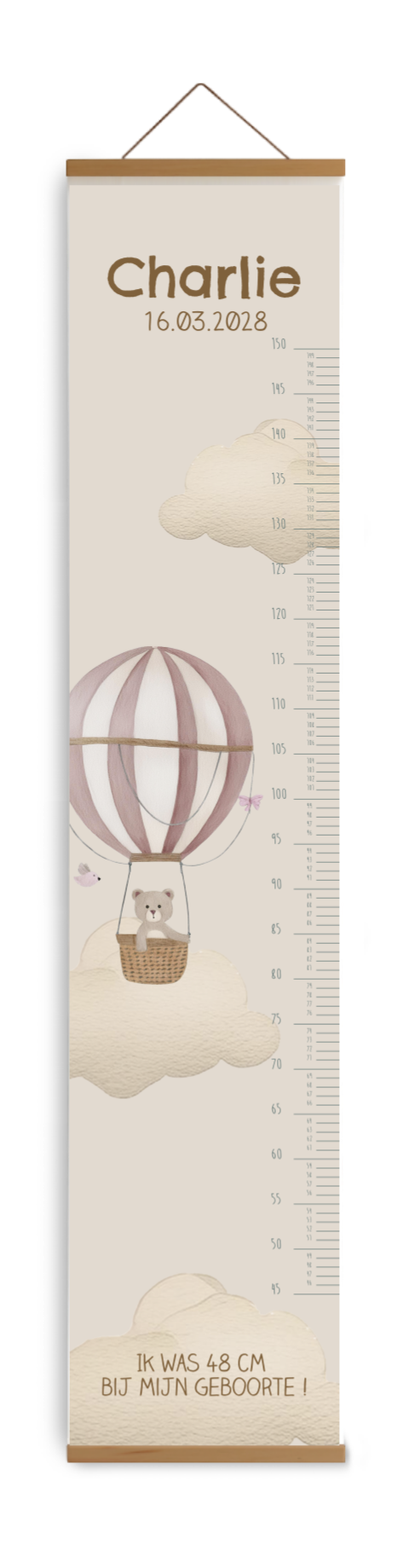 Lieve groeimeter met beertje in luchtballon