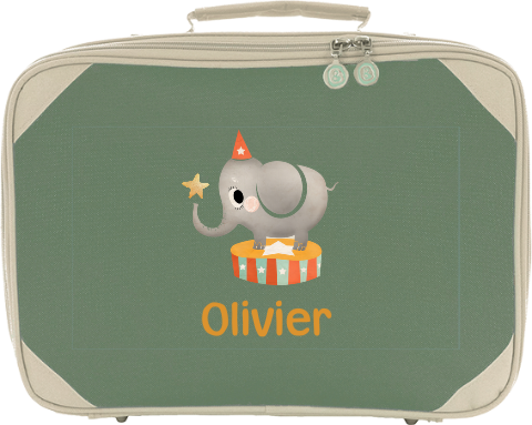 Koffertje met naam en circus olifant