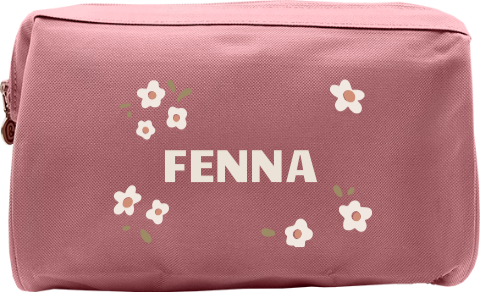 Toilettas met naam en bloemetjes