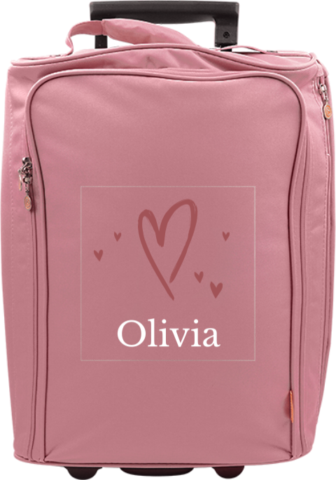 Lieve reistrolley met naam en hartjes