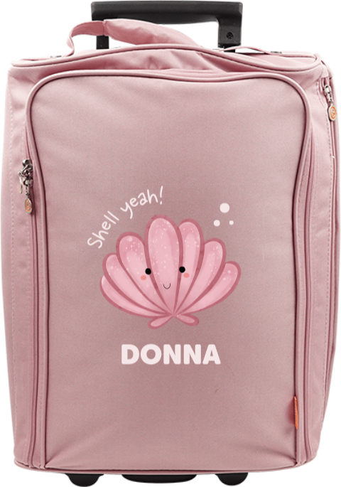 Lieve reistrolley met roze schelp en naam