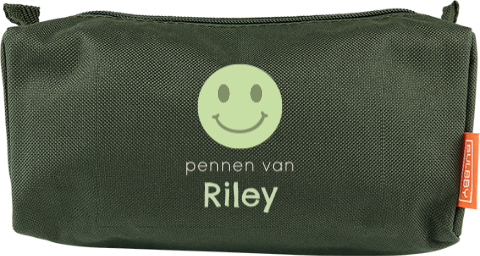 Etui met vrolijke groene smiley en naam