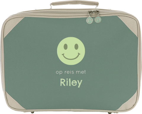 Koffertje met groene smiley en naam