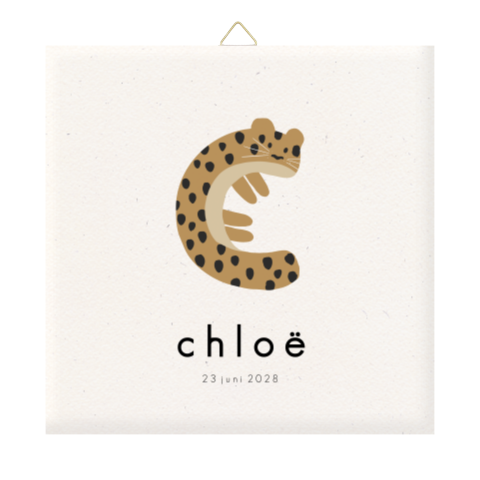 Geboortetegel met panterprint initiaal