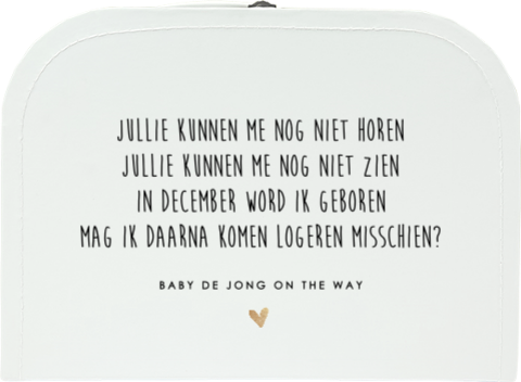 Koffertje voor zwangerschapsaankondiging met gedichtje