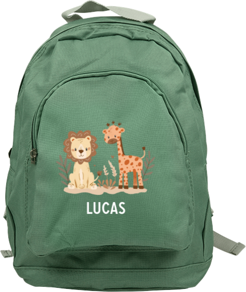 Rugtas Junior met naam en lieve jungledieren