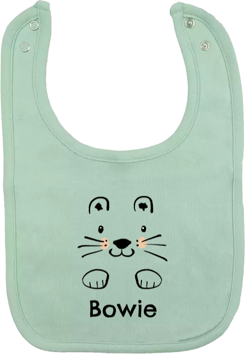 Slabbetje met lijntekening poes en naam