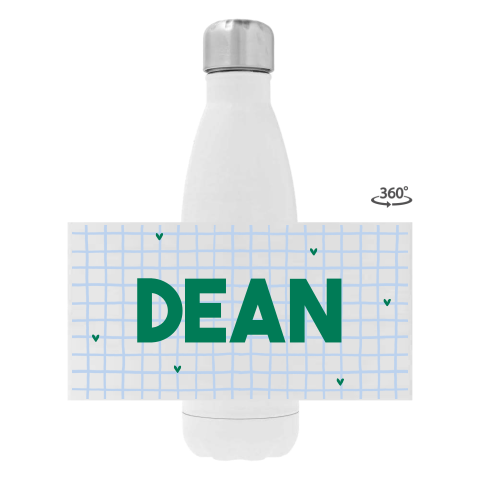 Drinkfles RVS geblokt met naam en colorblocking blauw/groen