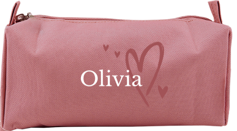 Etui met naam en hartjes