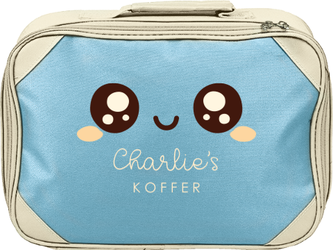 Koffertje met naam en kawaii gezichtje