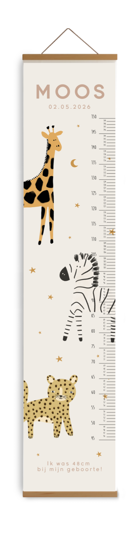 Avontuurlijke groeimeter met jungledieren en sterren