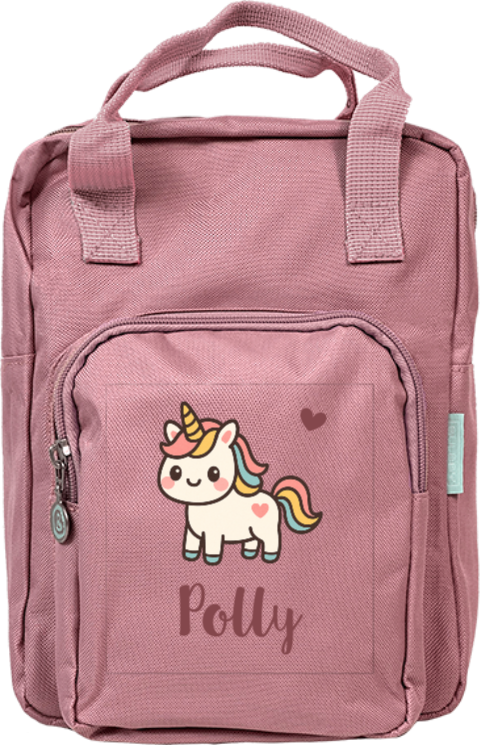 Rugtas Classic met naam en kawaii eenhoorn
