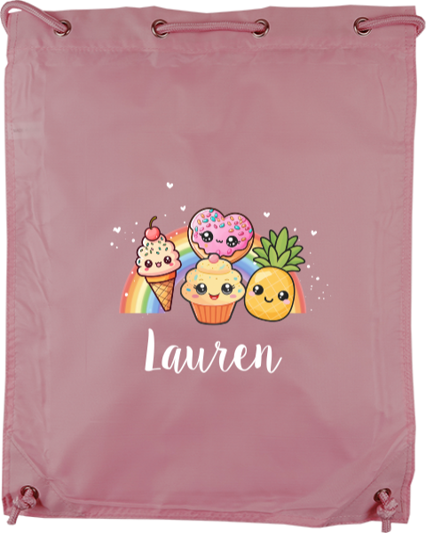Gymtas met naam en kawaii illustraties