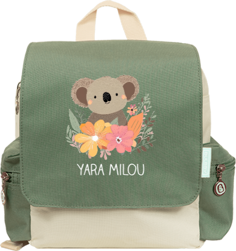 Rugtas Adventure met koala, bloemen en naam