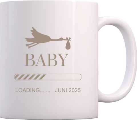 Zwangerschapsaankondiging op mok met tekst 'baby loading'