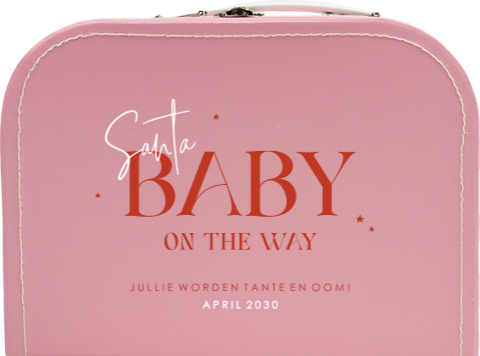 Zwangerschapsaankondiging op kinderkoffertje met kerst 'Baby on the way'