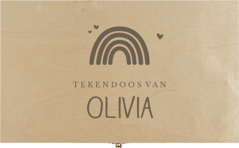 Mooie houten tekendoos met regenboog en naam