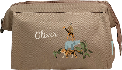 Toilettas met naam en jungledieren