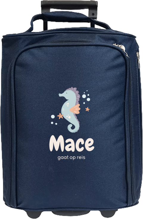 Reistrolley met naam en kleurrijk zeepaardje