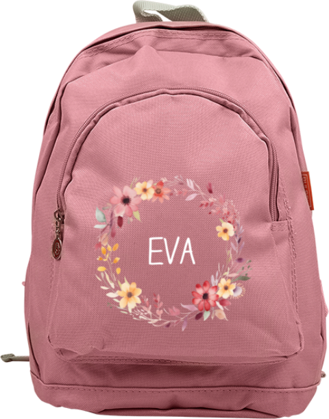 Vrolijke rugzak junior met naam en bloemenkrans