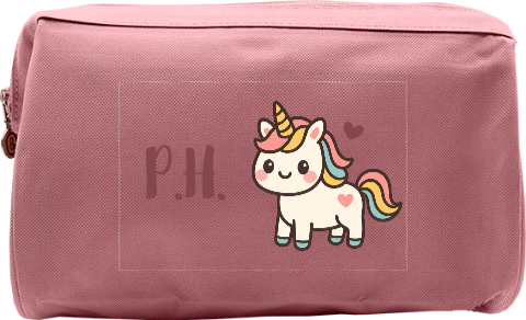 Vrolijke toilettas met naam en kawaii unicorn