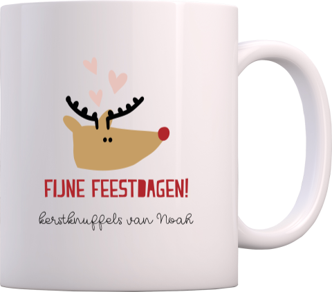 Kerstmok met rendier, hartjes en naam