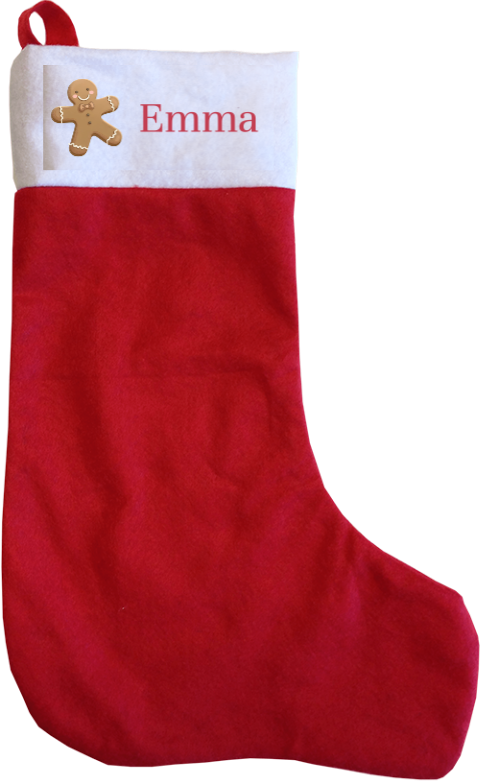Kerstsok met illustratie van peperkoekmannetje en naam