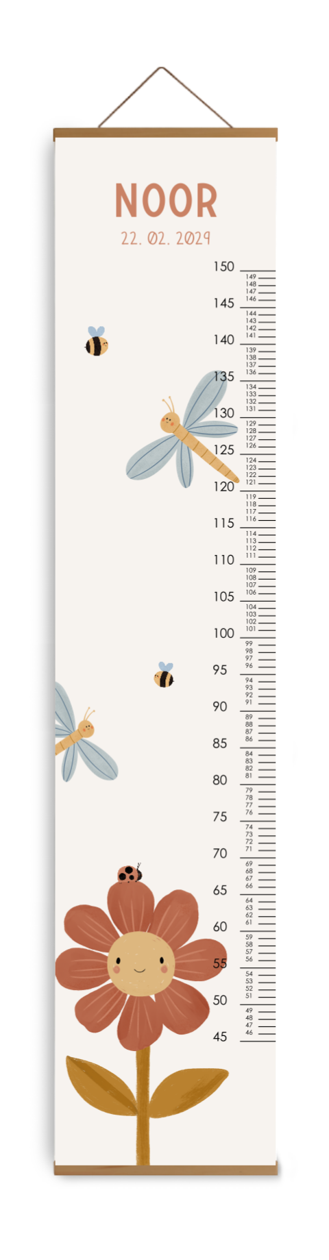 Groeimeter met bloem en lieve beestjes